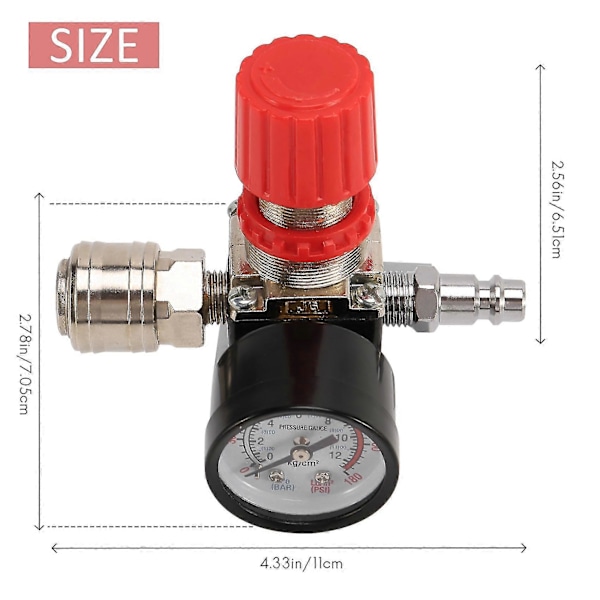 1/4 tum Trycksregulator Luftkompressor Trycksregulator Reducerventil 3 Hål Kontrollventil