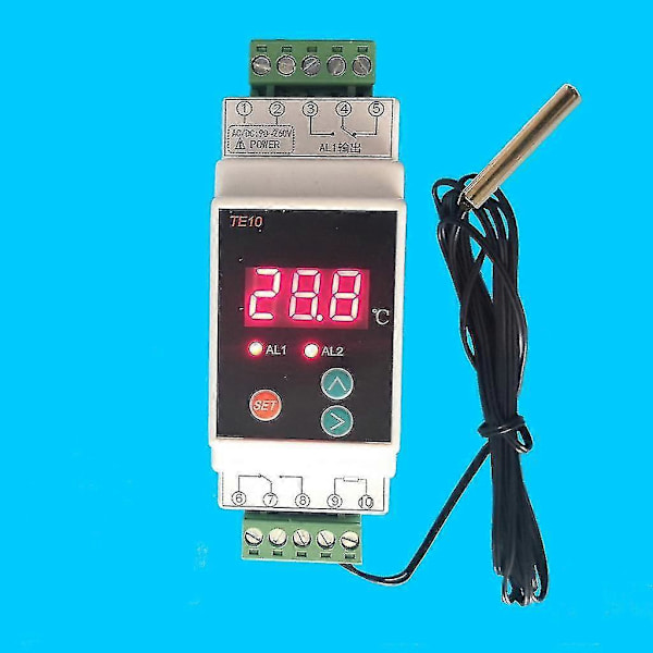 Temperaturalarmstyring med sensor digital DIN-skinnetermostat 2-vejs relæ