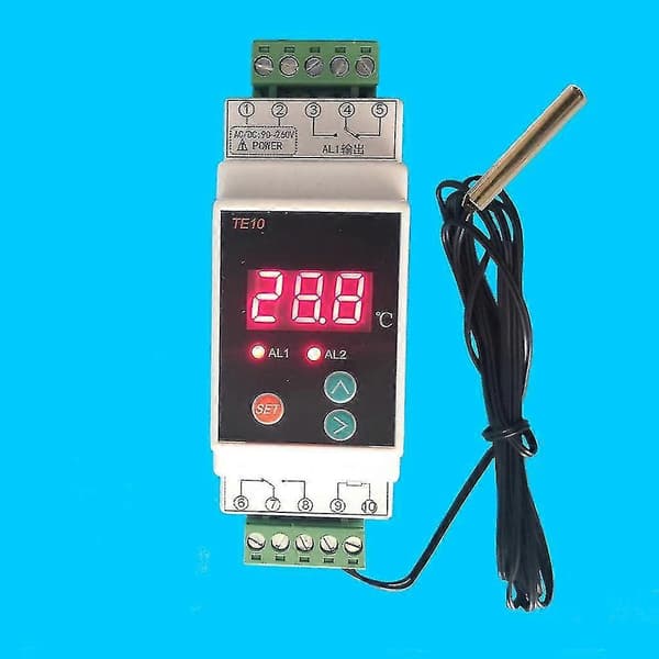 Temperaturlarmkontroller med sensor digital DIN-skenatermostat 2-vägsrelä