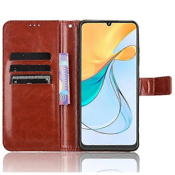 Kompatibel for ZTE Blade V50 Vita Lærdeksel med Stropp Telefon Lommebok Stativ Veske Brown