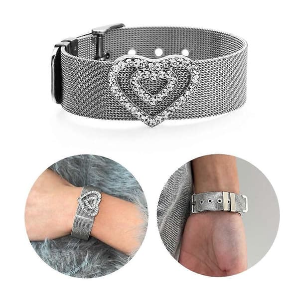 Titanium Stål Rhinestone Brede Armbånd Glitrende Kjærlighetshjerte Diamant Armringer