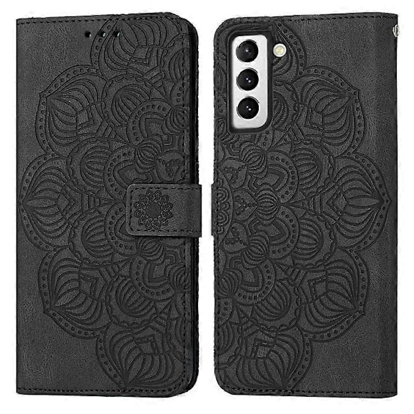 Kompatibelt för Samsung Galaxy S23 Mandala Blomma Präglat PU Läder Ställ Fodral Magnetlås Telefonplånboksskydd Black