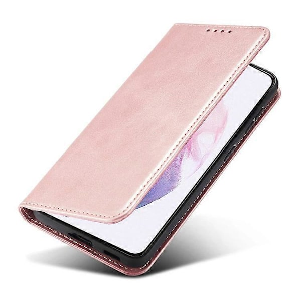 Kompatibelt för Samsung Galaxy S21+ 5G Stöttåligt Telefonfodral Ställ Kalvtextur Flip Telefonfodral Korthållare PinkGold