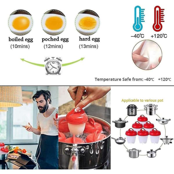 8 Eggkjeler med non-stick belegg, silikon eggkokere, posjerte egg VAM