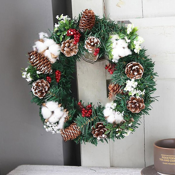 Julepynt Julekrans Ornamenter Rattan Cirkel Simulation Rød Frugt Dørhængende 30cm Q