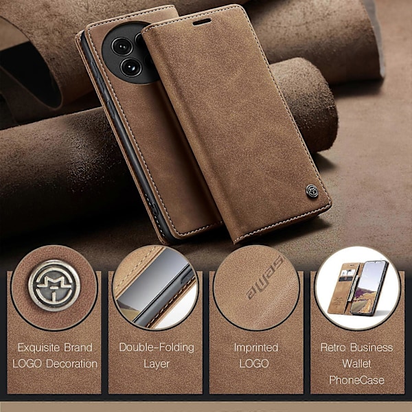 Kompatibelt för OnePlus 13 Plånboksfodral CASEME 013-serien PU Läder Telefonskal Ställ Brown