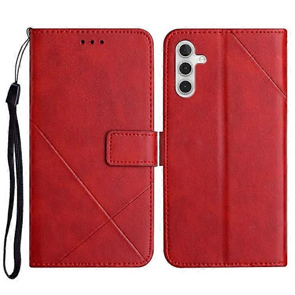Läder Telefonskal Kompatibelt För Samsung Galaxy S23 FE, Plånboksställ Präglat Telefonfodral Red