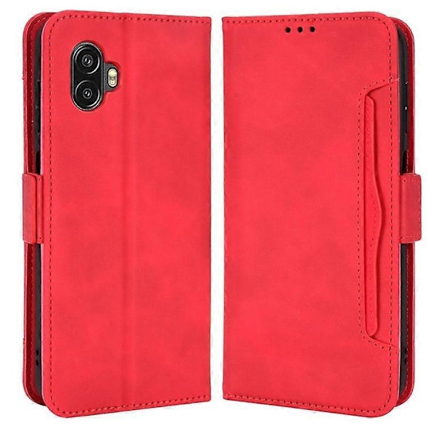 Kompatibel med Samsung Galaxy Xcover6 Pro 5G PU Lær Slitesterkt Telefondeksel Lommebok Stativ Deksel Skall med Flere Kortspor Red