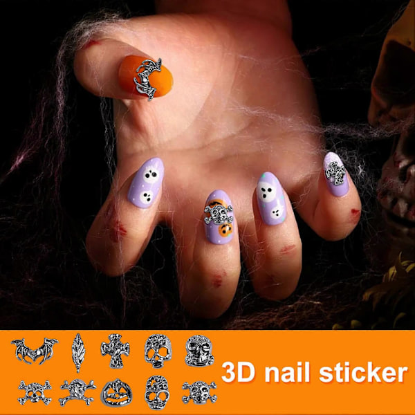 50 kpl Halloween Gothic Punk -tyyliset kynsitaidekoristeet 3D Hämähäkki Risti Kallo Lepakko Riipus Design Seos Koristelu Tarvikkeet DIY Manikyyriin
