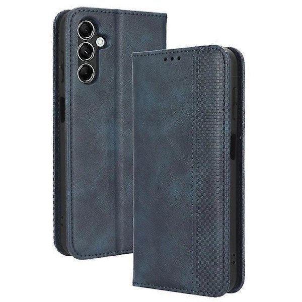 Kompatibel med Samsung Galaxy M54 5G PU Lær Vintage Magnetisk Deksel Stativ Flip Lommebok Telefonveske Blue
