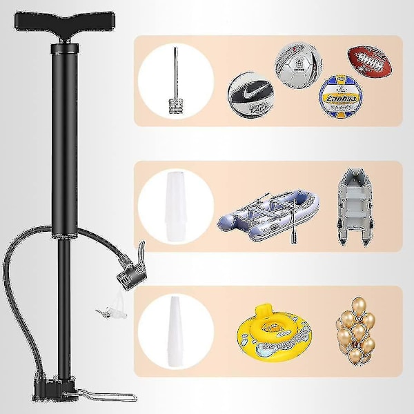 Bärbar golvpump med automatiskt reverserande Presta- och Schrader-ventiler, 120psi högtryckscykelpump, luftpump i aluminium, multifunktionell bollnål