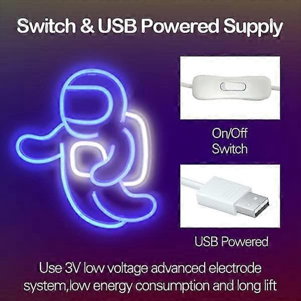 Astronaut Neonljusprojektor, Rymd LED-skyltar för Sovrum Väggdekor USB-driven med Strömbrytare 35,8x32 cm, Cool Neon Skylt (Blå)