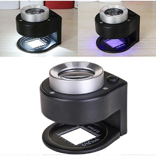 30X Håndholdt Mikroskop Forstørrelsesglas Juveler Loupe med Lys, 6 LED Desktop Metal Forstørrelsesglas Bærbar Foldbar Skala Øje Loop