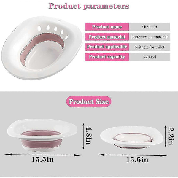 Hopfällbart Sitzbad för Toalett, Sitzbadskål för Gravida Kvinnor, Hemorrojder, Äldre, Passar Universella Toaletter och Toalettstolar (rosa)