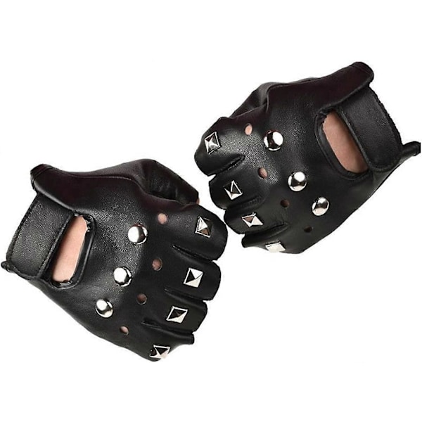 Læderfingerløse handsker til mænd Punk Studded Pu læder fingerløs H