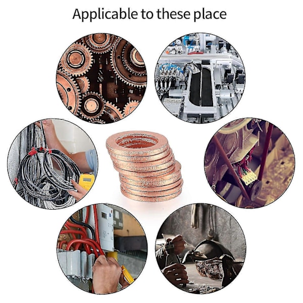 Kopparbrickor, Tätningsringar, Platta Brickor, O-ring med Låda för Tätning - 200 st/M5 M6 M8 M10 M12 M14