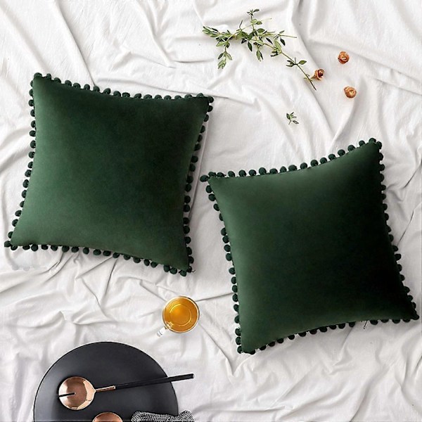 Pakke med 2 Velvet Pynteputetrekk Pompom Juledekorative Putetrekk Solid Myke Putetrekk med Dusker Firkantet for Sofa Soveværelse Bil 18x