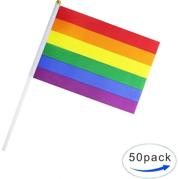 50-pack Regnbågsflagga Små Mini Flaggor Handhållna Flaggor Stickflagga Regnbågsflagga Festdekorationer Tillbehör