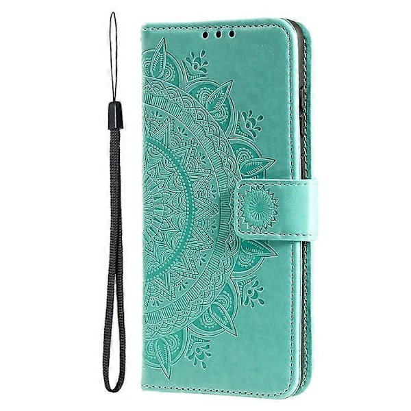 Präglad Mandala Blomma Fullständigt Skydd PU Läder + Mjuk TPU Ställ Plånboksfodral med Rem Kompatibel med Huawei nova 8i Green
