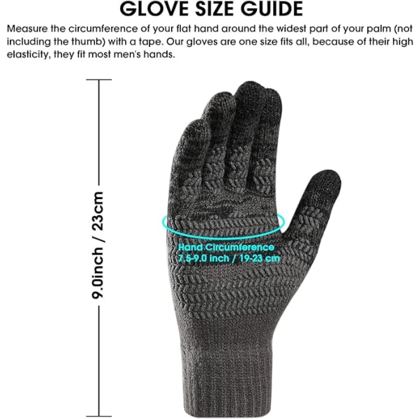 Vinterhandskar med pekskärm för män, halkfria varma handskar, stickade silikonpartikelhandskar för män Grey