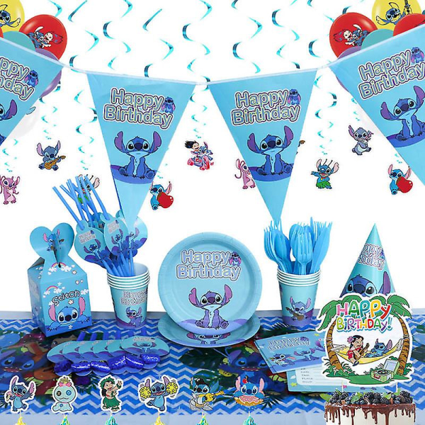 Lilo & Stitch Tema Födelsedagsfest Dekoration Barnleksak Present Latex Aluminiumfolieballong Engångsservis Evenemangstillbehör Cake Decorate -24pcs