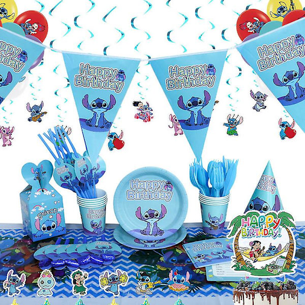 Lilo & Stitch Tema Födelsedagsfest Dekoration Barnleksak Present Latex Aluminiumfolieballong Engångsservis Evenemangstillbehör Popcorn Box - 6pcs