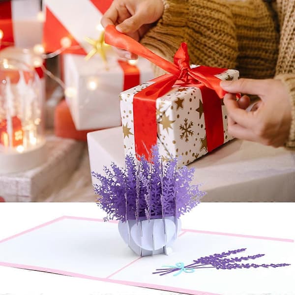 3D Pop Up Lavendel Grattiskort Tack Meddelande Välsignelsekort Födelsedagspresent