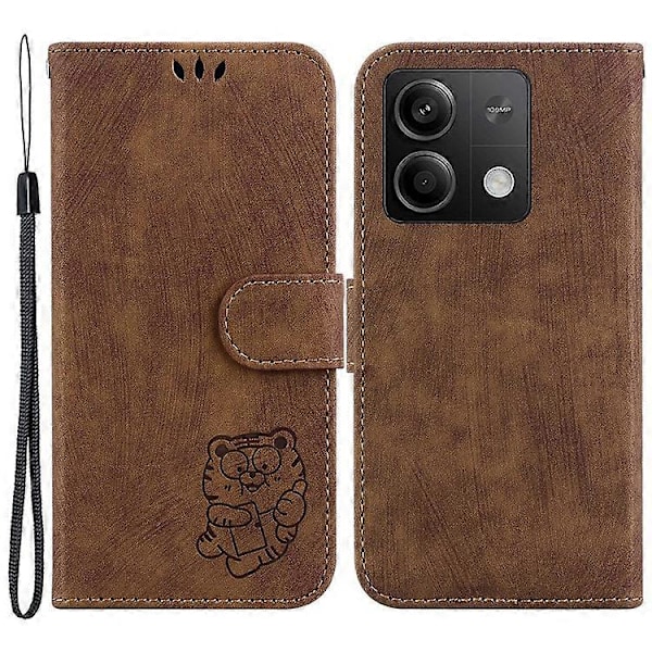 Kompatibel til Xiaomi Redmi Note 13 5G / Note 13 5G (Kina) Wallet Case Læder Cover Tiger Mønster Brown