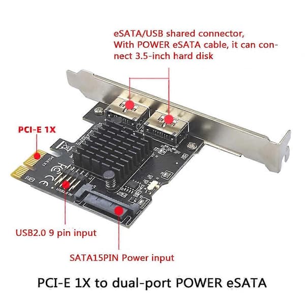 pci-e til Dual Port POWER OVER ESATA pci e til Power eSATA USB Utvidelseskort