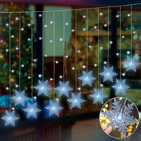 Snowflake LED String Lights - 96 LEDs, 3.5m, IP44 Waterproof Christmas Lights, 8 Modes, for Tree, Balcony & Garden