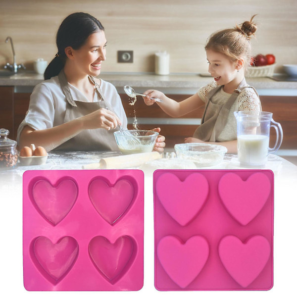 4-hulls hjerteformet silikonform 3 stk. for morsdag godteri kakeform baking Q