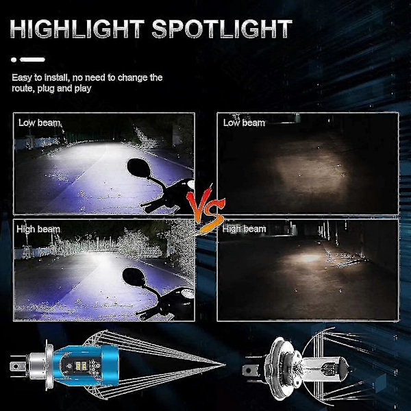 H4 Hs1 LED-moottoripyörän etuvalon polttimo sinisellä enkelillä 9003 Hs1 korkea/matala LED-etuvalo 12v 2600lm H4 halogeenilamppu korvaava valkoinen 6000k (pakkaus 1