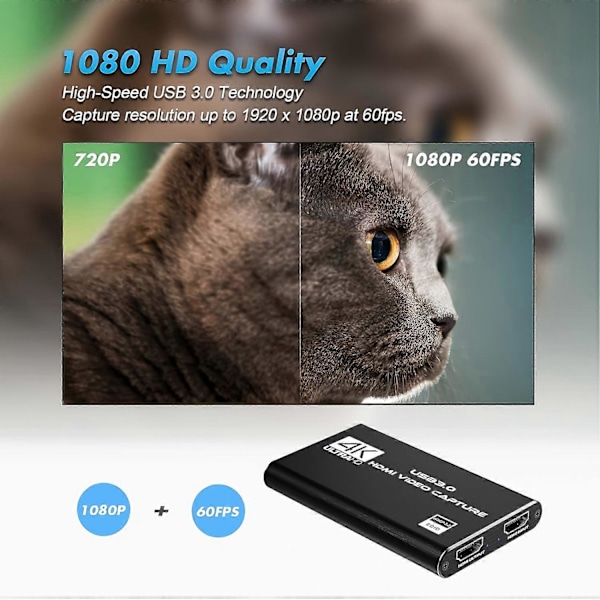 4K Audio Video Capture-kort, USB 3.0 Video Capture-enhet, Full HD 1080P for spillopptak, direktesendt strømming