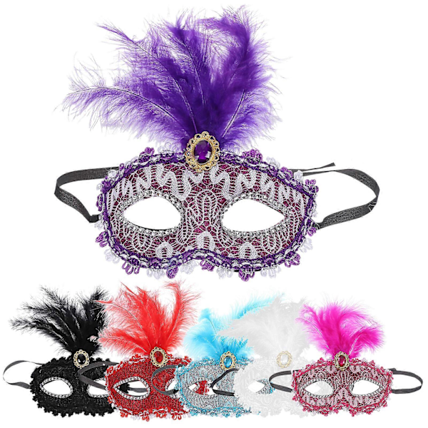 6 st Halloween Party Masker Kvinnor Karnevalsmask Maskeradmask Rekvisita Cosplay Plymfjäder Masker