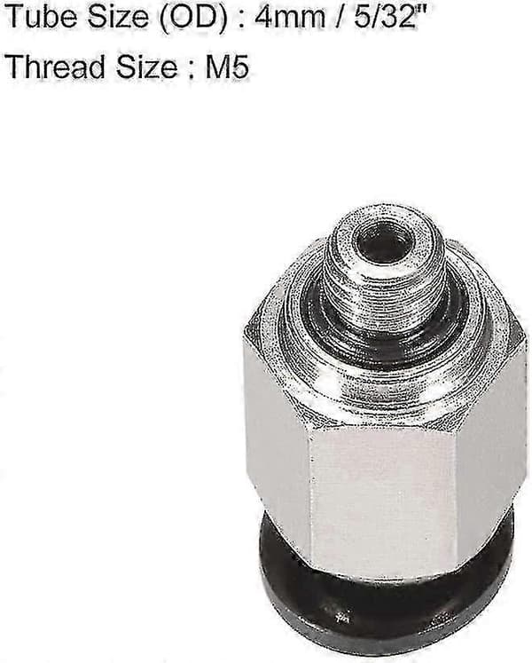 Rak Pneumatisk Push-On Snabbkopplingskoppling M5 Hane X 4mm Rör OD Silver, 1 Styck