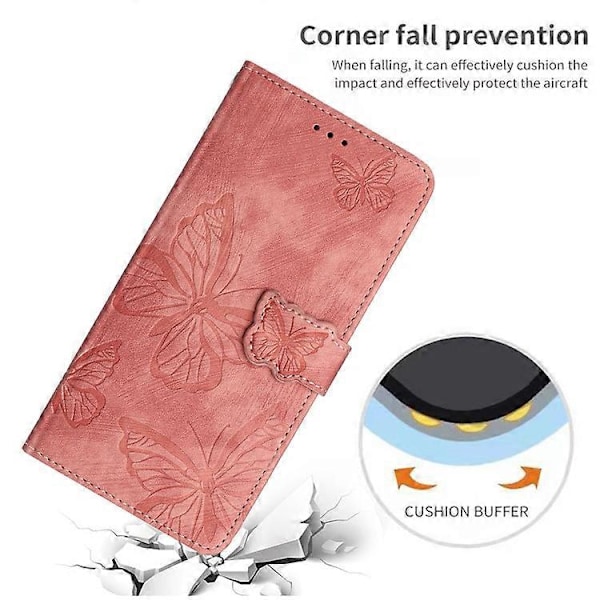 Kompatibelt för Samsung Galaxy A34 5G Ställ Plånboksfodral PU Läder Skin-touch Fjäril Tryckt Skal Pink