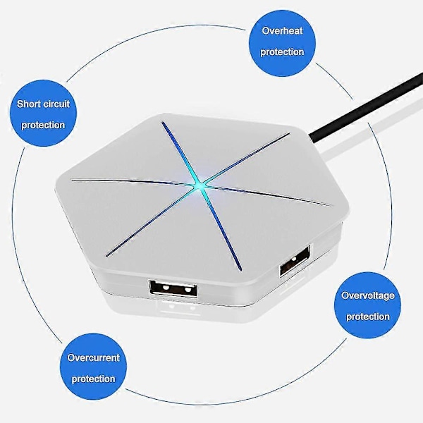 Usb Hub Vertikal Datahubb Med Lång Kabel - 6 Portar Usb Förlängningskabel Extra Usb Portar-vit (färgglatt Skimmer Utan Otg Funktion)