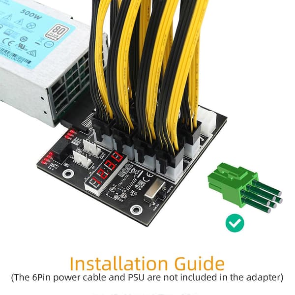 12V 6-pin GPU/PSU Breakout Board Ethereum ETH BTC Mining Strømforsyningsadapter