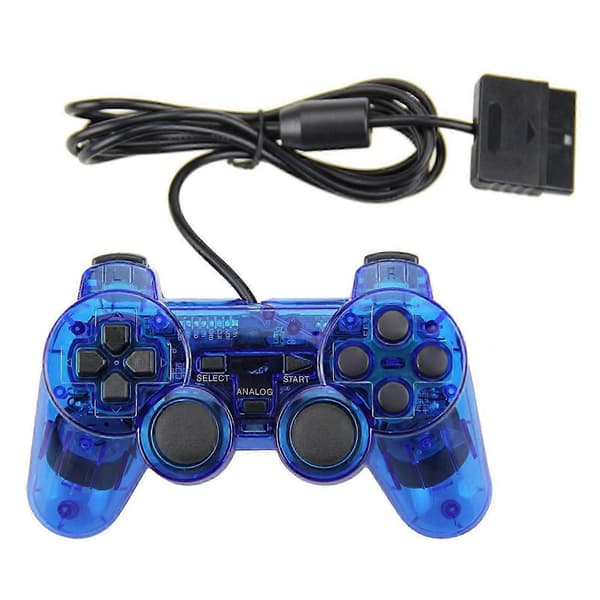 til PS2 Kablet Spilcontroller Komfortabelt Greb Holdbar Dobbelt Vibration Kablet Transparent Gamepad Blå