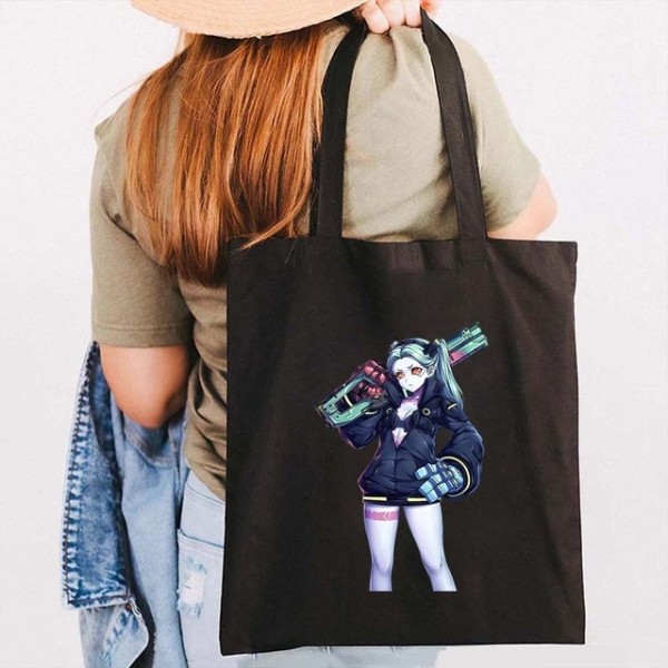 Anime Manga Lucy Rebecca Cyber ​​Canvas Cotton Shopping Bag black