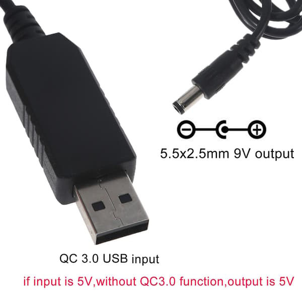 Universal QC3.0 USB til 9V 5.5x2.5mm Konverter Strømledning til CCTV Kamera Router