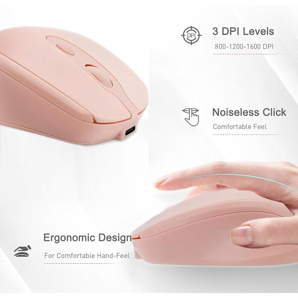 Bluetooth Trådløs Mus Genopladelig USB C til MacBook Pro/Air, Bluetooth Type C Mus til Mac/iPad/PC/Notebook/Tablet, Ergonomisk Støjsvag Trådløs Com