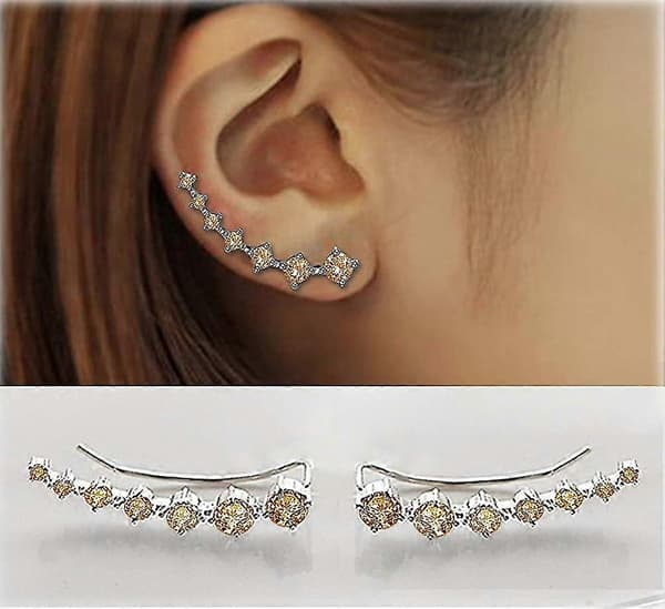 1 Bling Öronmanschett 7 Kristaller 925 Sterling Silver Hypoallergen