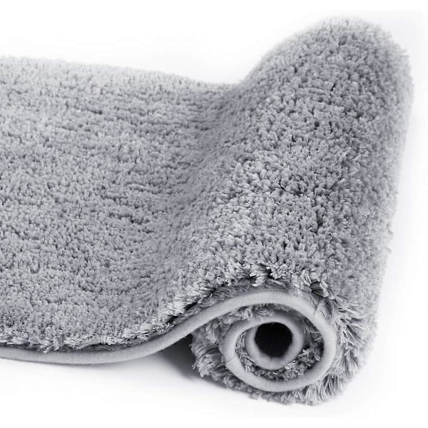 Badrumsmatta, Halkfri Badrumsmatta (16 x 24, Grå) Vattenabsorberande Mjuk Mikrofiber Luddig Matta Maskintvättbar, Tjock Plyschmatta för Dusch