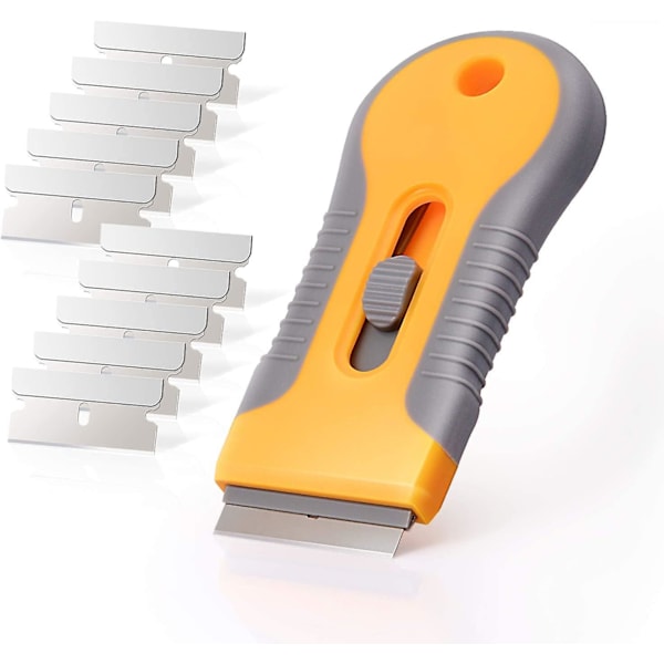 Keramisk skraber bilmærkatfjerner glas kogeplade barberkniv skraber etiket, lim, maling, klæbemiddelfjerner værktøj + 10 stk. barberblade i rustfrit stål