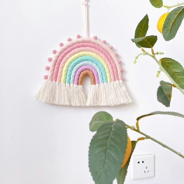 Regnbåge Väggbonad Ornament 8 Rader Makramé Tapeter Tofsar Vävd Regnbåge