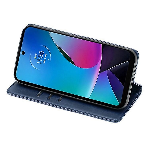 Kompatibelt Skal för Motorola Moto G54 5G Anti-scratch Kalvtextur PU Läder+TPU Plånboksfodral Azure