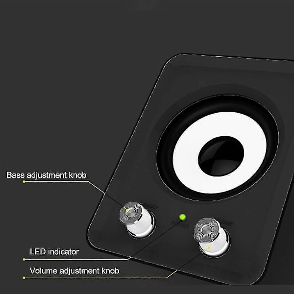 Kompakt 2.1 Subwoofer USB Högtalarset 12W, 3.5mm, USB-driven för PC, Laptop, Tablet och Smartphone - Helt Svart