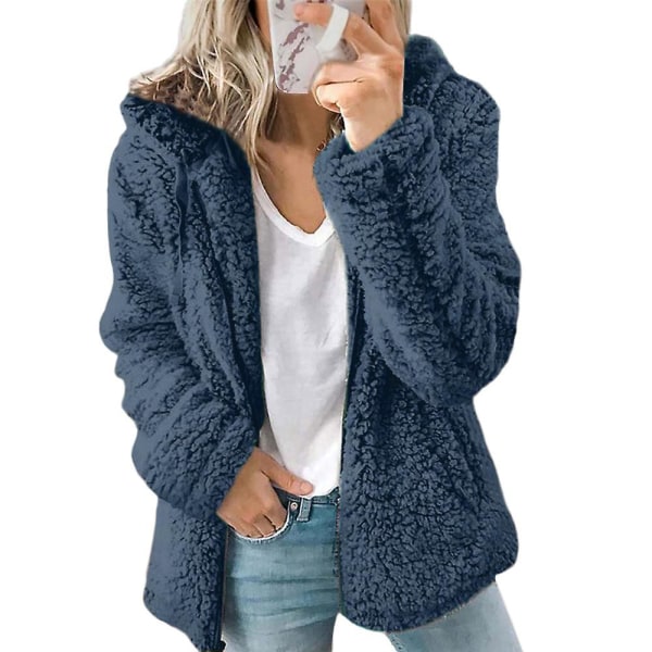 Naisten Nalle Pehmotakki Huppari Pörröinen fleece-hupullinen takki Top Talven lämmin casual ulkovaatteet Blue 3XL