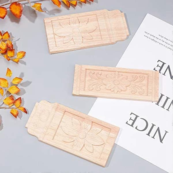 2 st rektangulära blomster träsnideri dekal dekor snidade onlay applikationer
